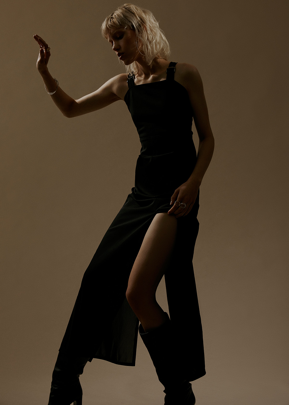 ‘Black Elegance’ by Alizee Omaly — Dress IFWECANNOT BETOGETHER Culotte Intimissimi Shoes Chloé Vintage Earring & Rings Mara Paris Bracelets Marc Deloche