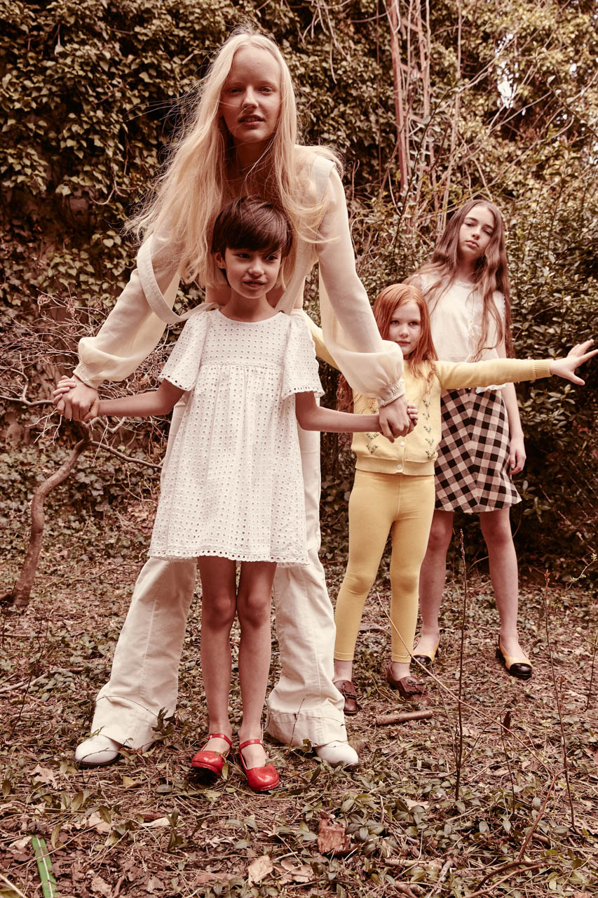 Sisterhood — From left to right: Dress Chloé Shoes Nina / Suspenders Ulla Johnson Top Vintage by Le Grand Strip Shoes Durango / Top Molo Pants Kids Case Shoes Vintage Salvatore Ferragamo / Top Lisa Says Gah Tank worn underneath Scotch & Soda Skirt Vintage by Le Grand Strip Shoes Chanel