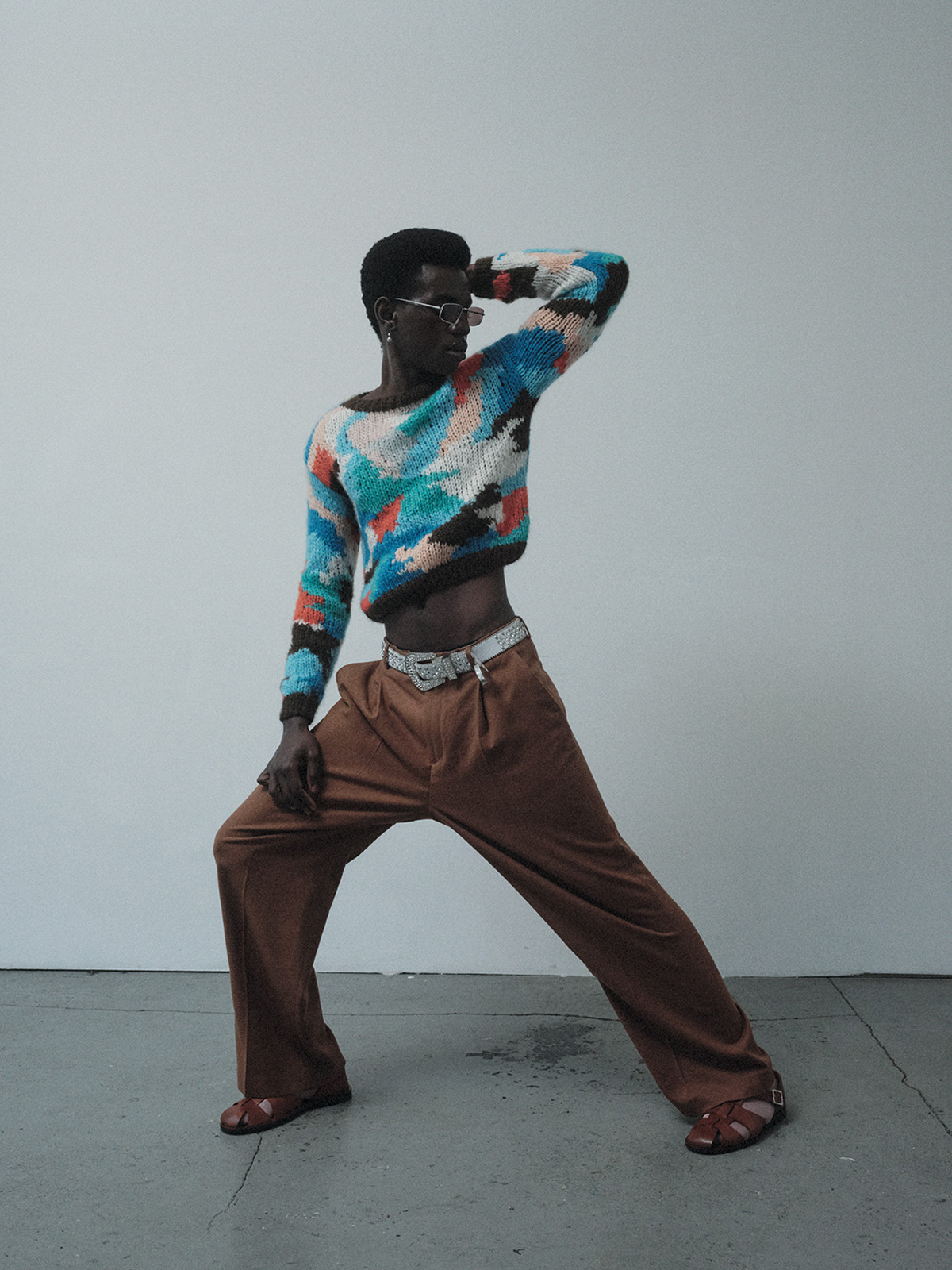 Moving Through Water — Knit jumper Maiami Trousers Gant Sandals Scarosso Socks Falke Shades Pilgrim Belt Model’s own