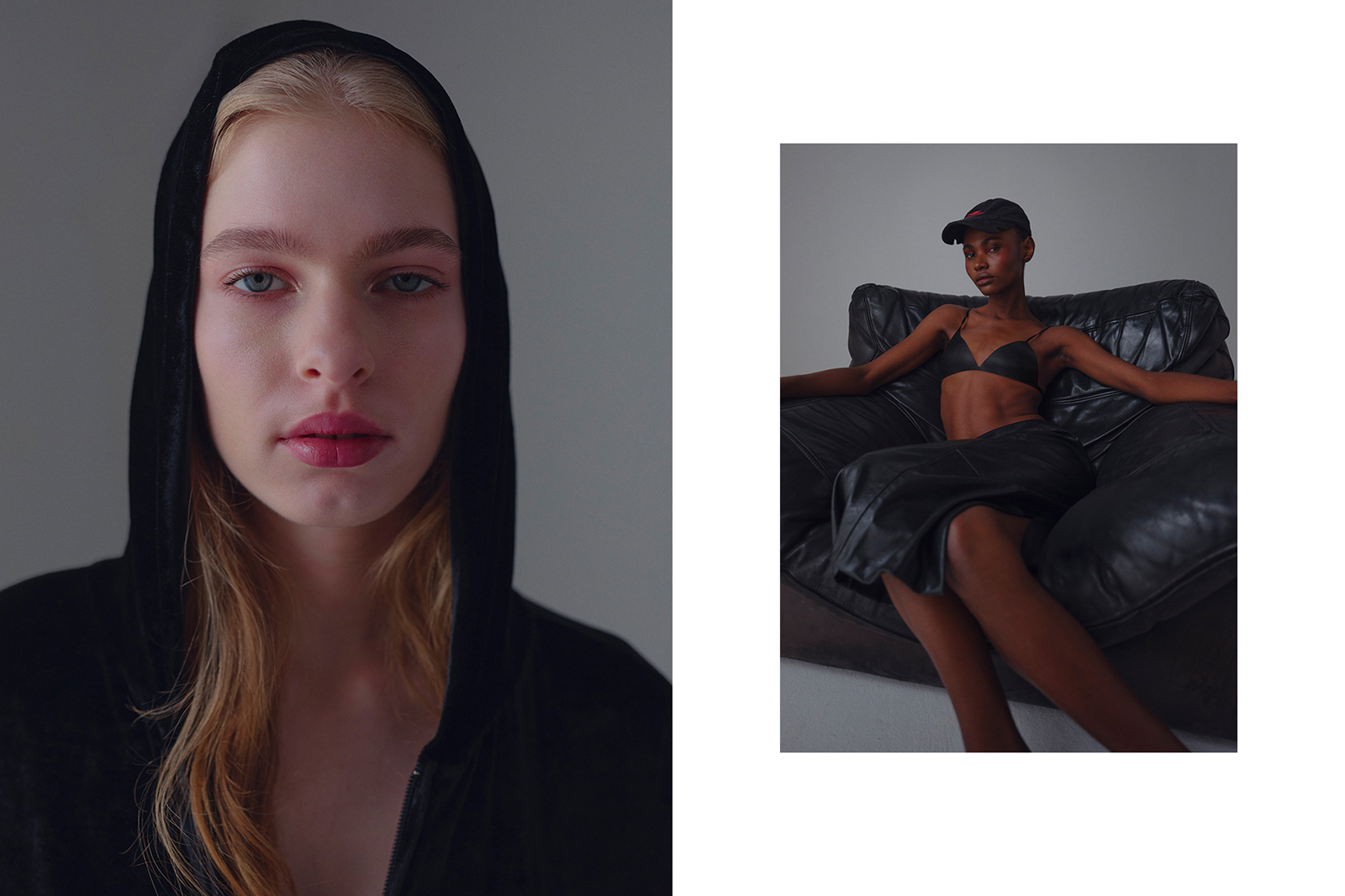 Nueé — Left : Hoodie Balenciaga Right: Cap Balenciaga Swimsuit & skirt Vintage