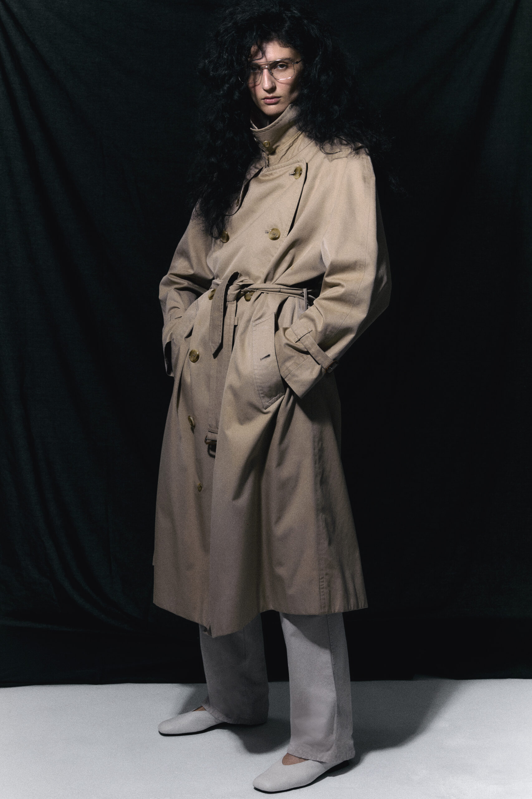 Taking Up Space &mdash; Trenchcoat Burberry Glasses Bottega Veneta Trousers Prada Shoes Camper